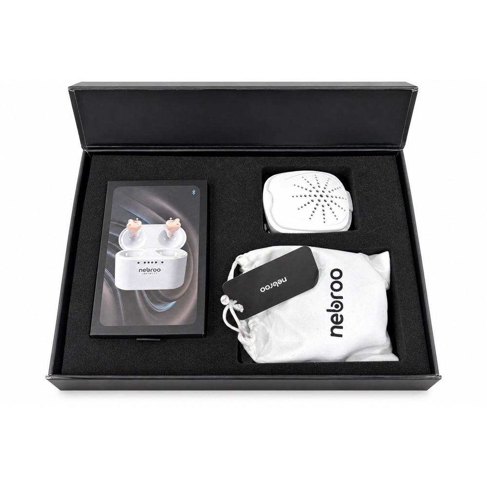 Nebroo Infinity OTC Bluetooth Rechargeable Hearing Aids Charging Case Open Box